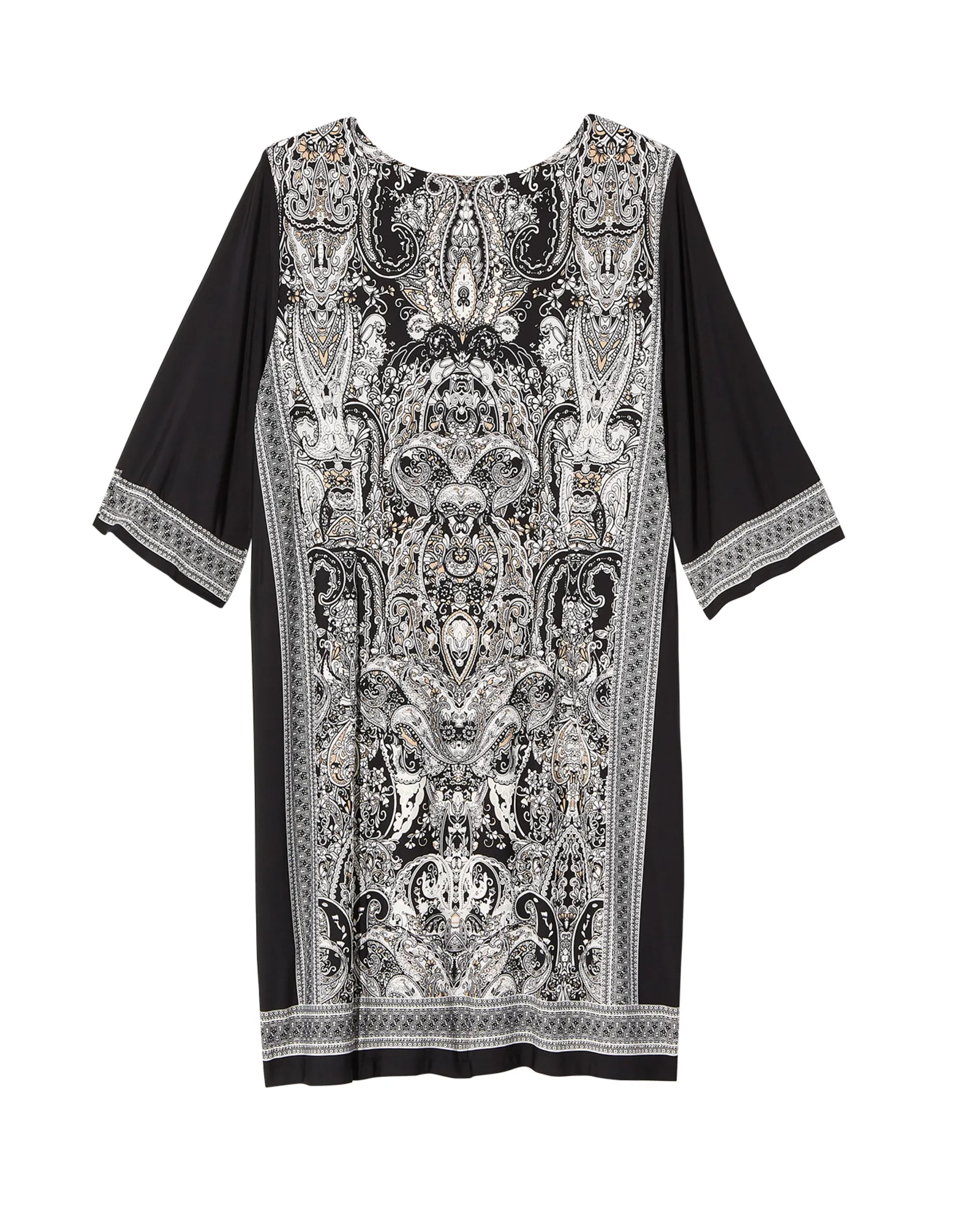 Karis Split-Neck Shift Dress | Black / White