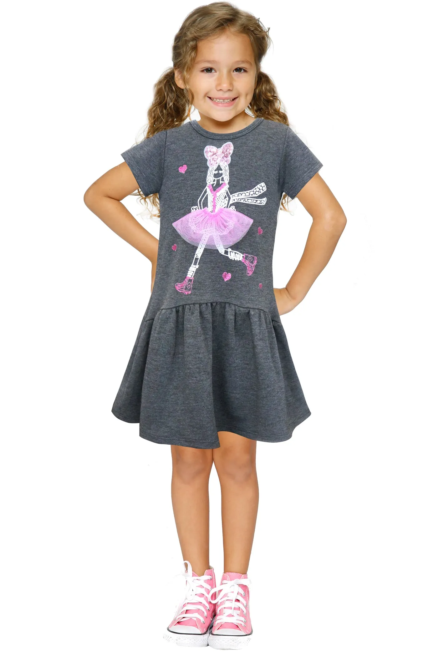 Little Girls Skater Dress With Ballerina Graphic