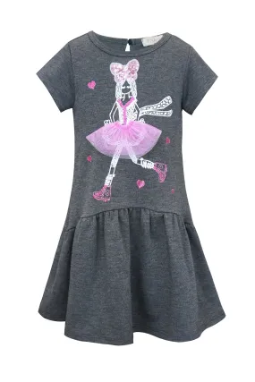 Little Girls Skater Dress With Ballerina Graphic