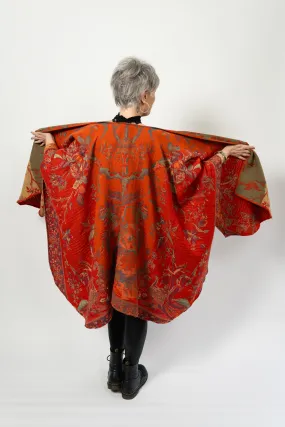 Long Cape Shawl BEYOND Ruana in Tangerine Bird   Free Bag