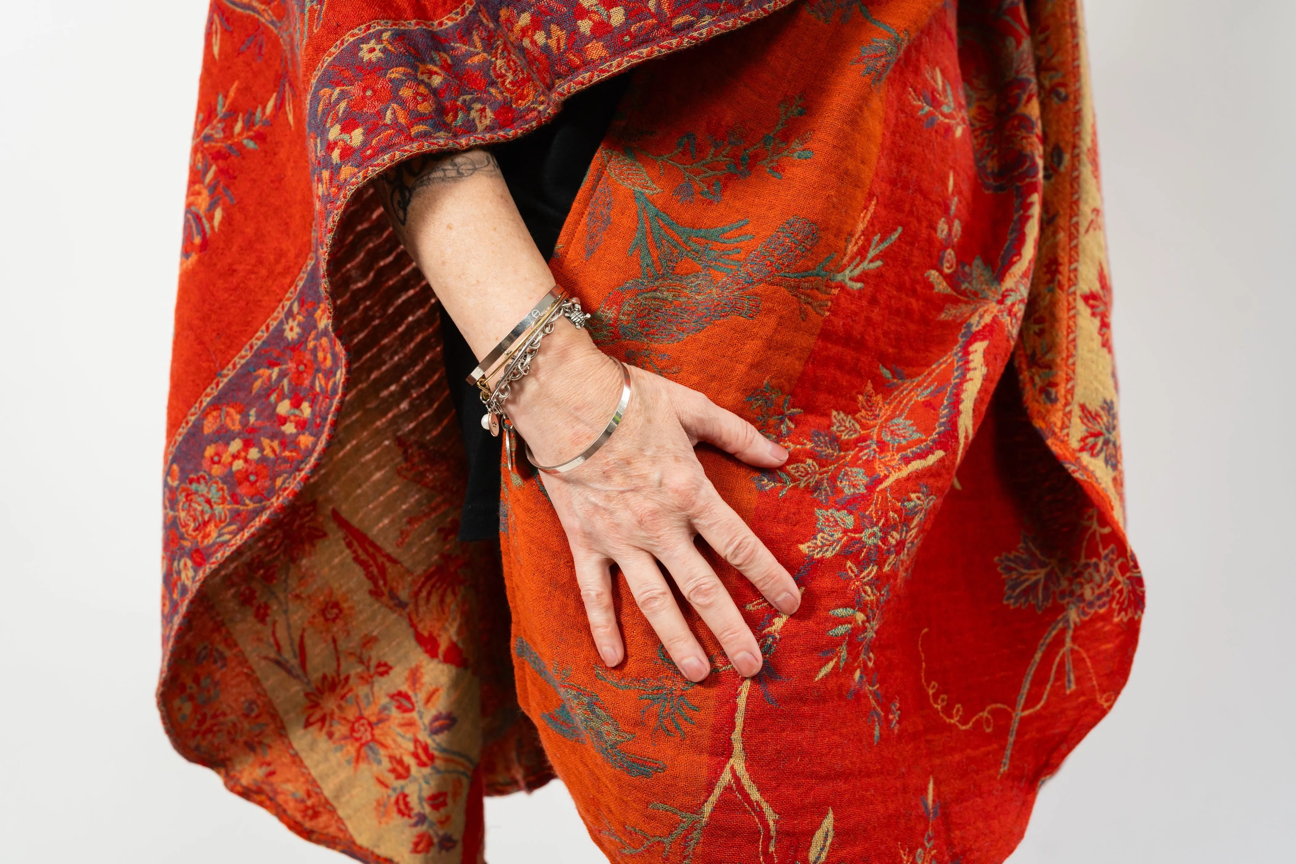 Long Cape Shawl BEYOND Ruana in Tangerine Bird   Free Bag