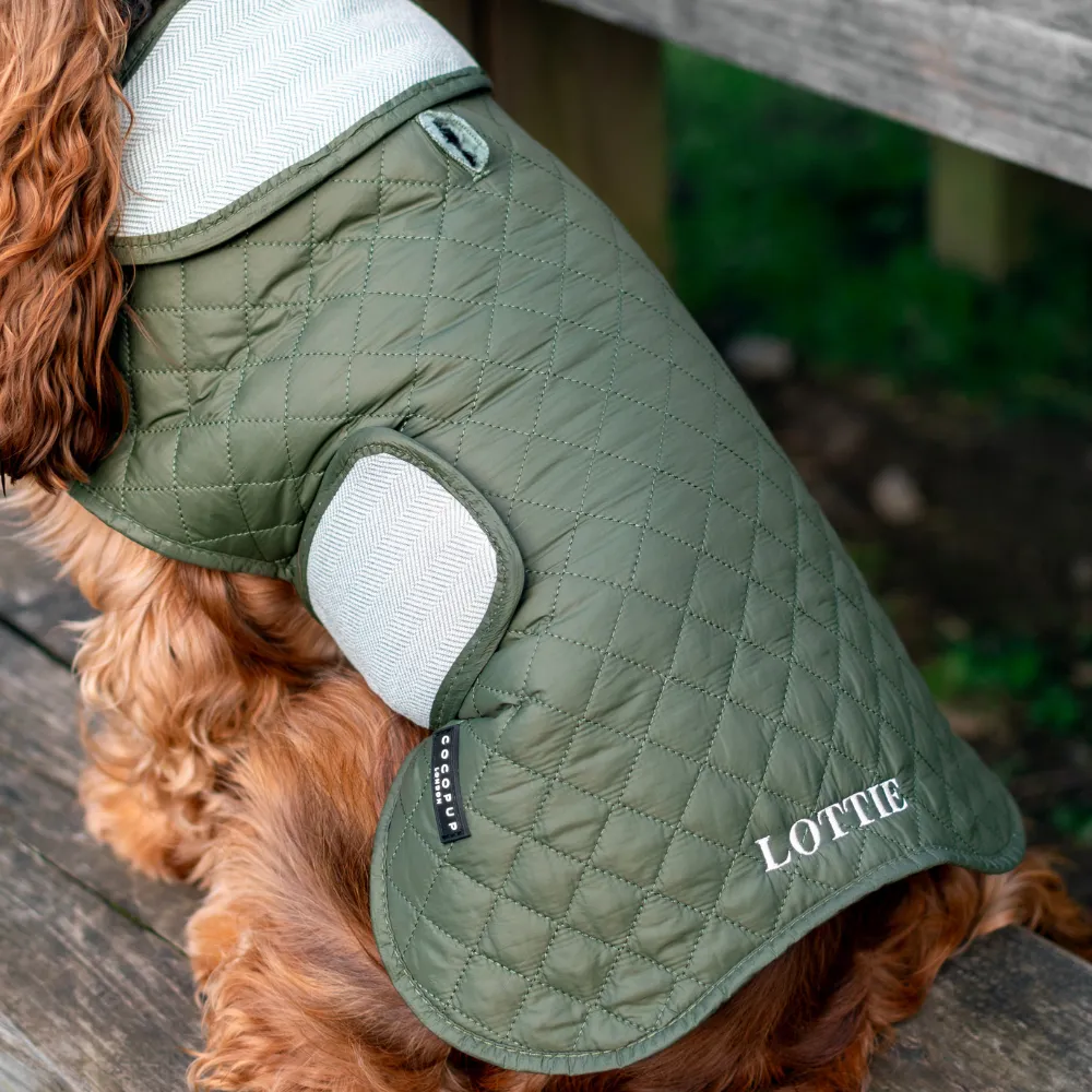 LUXE Quilted Dog Coat - Country Khaki