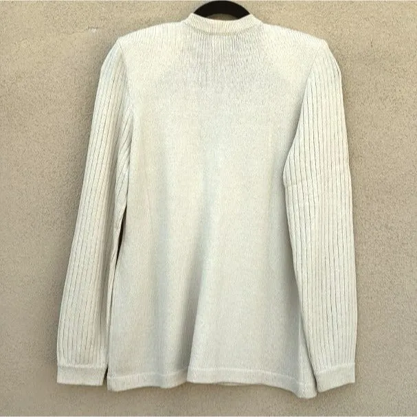 Marie Aubes Vintage V Neck Knit Gold Button Shoulder Pad Long Sleeve Cardigan