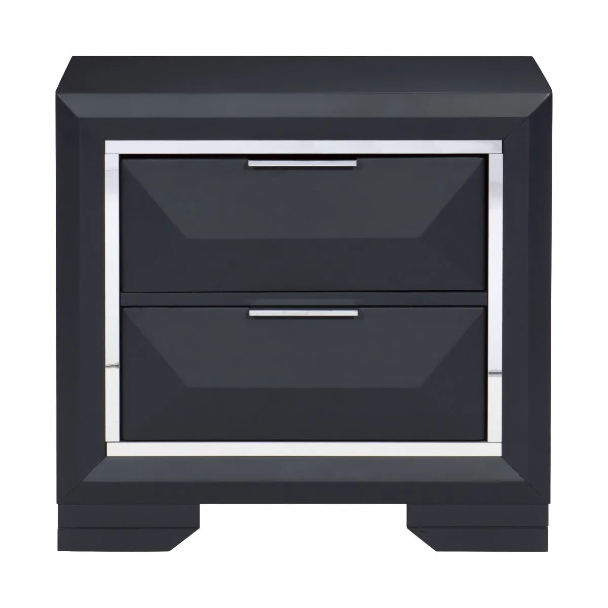 Midnight Blue 2-Drawer Night Stand with Chrome Pulls | Birch & Okume Veneer | No Assembly