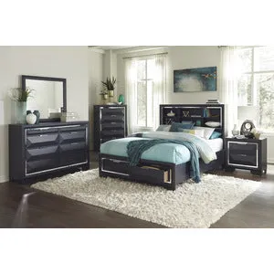 Midnight Blue 2-Drawer Night Stand with Chrome Pulls | Birch & Okume Veneer | No Assembly