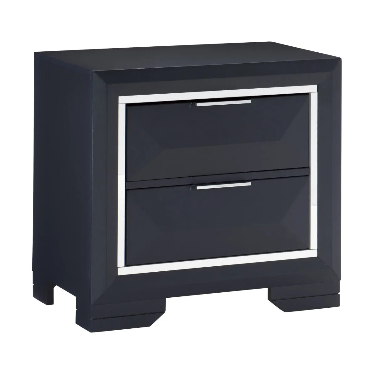 Midnight Blue 2-Drawer Night Stand with Chrome Pulls | Birch & Okume Veneer | No Assembly