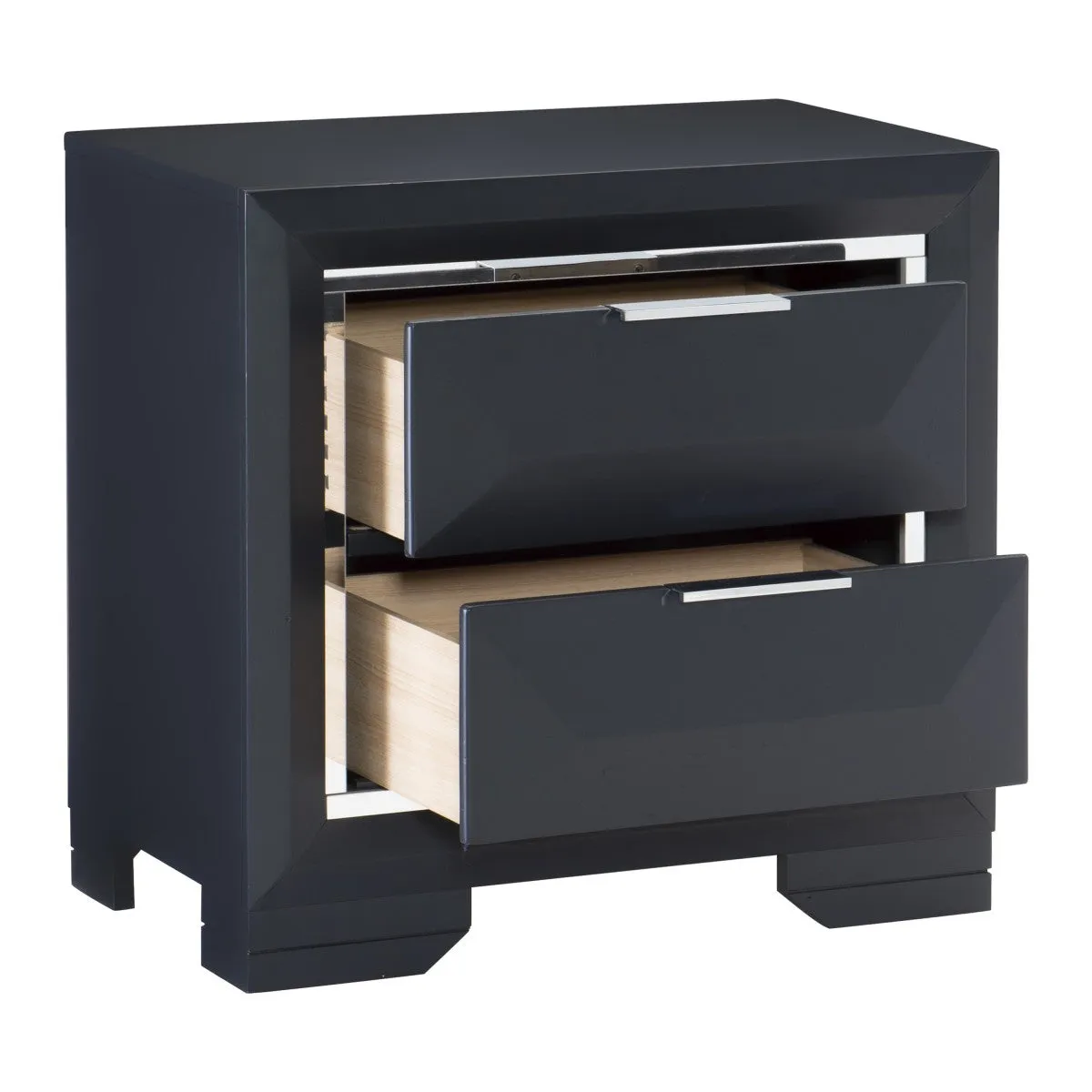Midnight Blue 2-Drawer Night Stand with Chrome Pulls | Birch & Okume Veneer | No Assembly