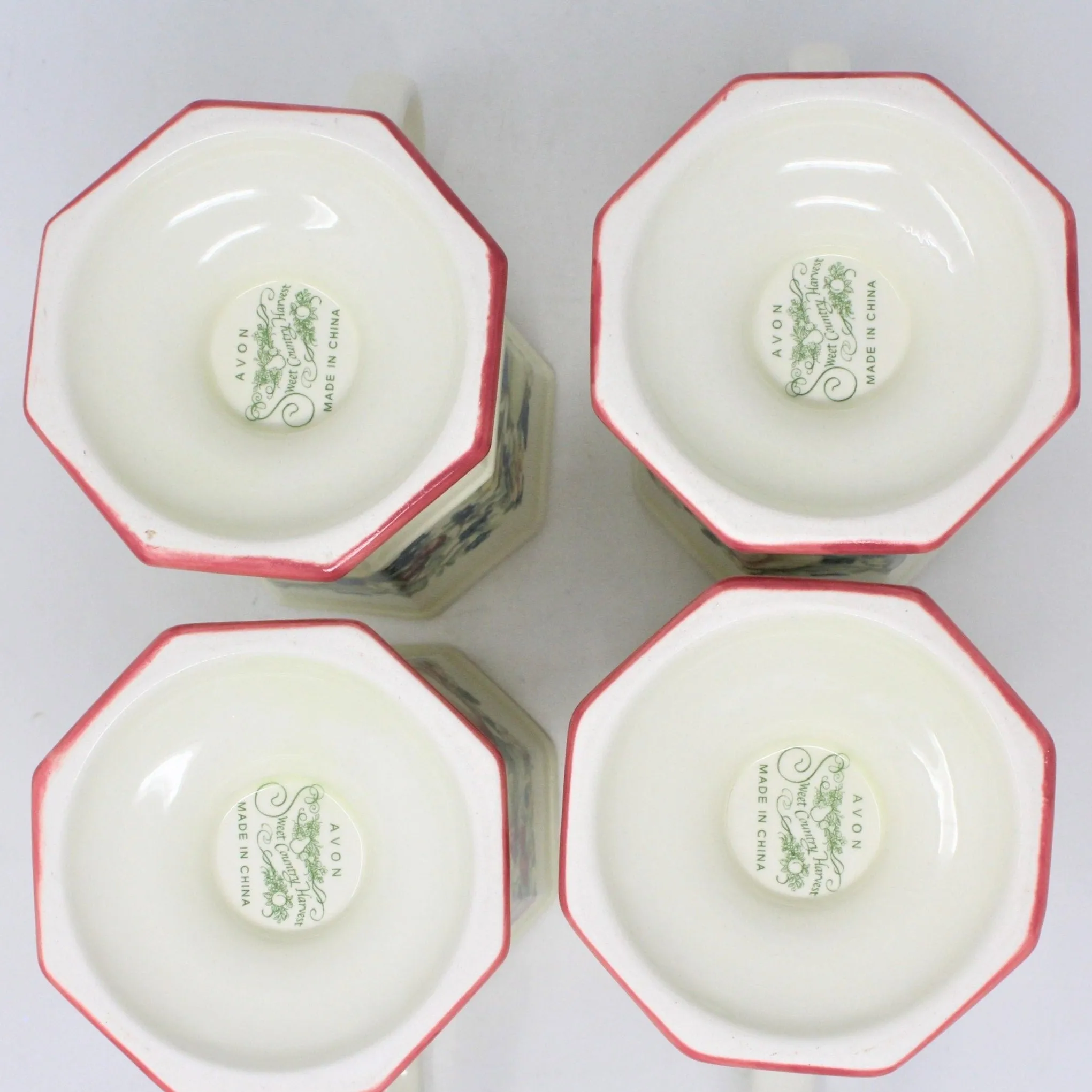 Mugs, Avon, Sweet Country Harvest, Set of 4, Pedestal, Vintage