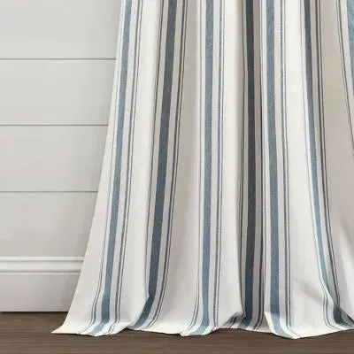New - Set of 2 (84"x42") Farmhouse Striped Yarn Dyed Eco-Friendly Recycled Cotton Window Curtain Panels Blue - Lush Décor