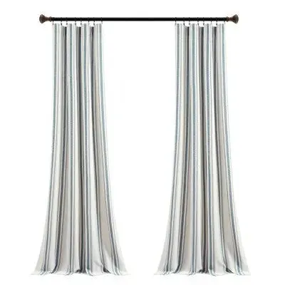New - Set of 2 (84"x42") Farmhouse Striped Yarn Dyed Eco-Friendly Recycled Cotton Window Curtain Panels Blue - Lush Décor