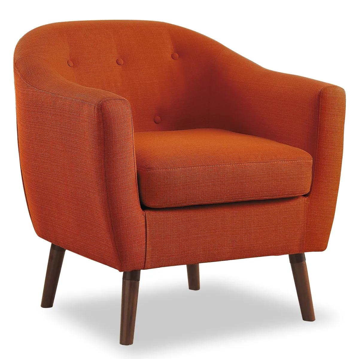 Orange Accent Chair with Button-Tufted Back and Espresso Wood Legs