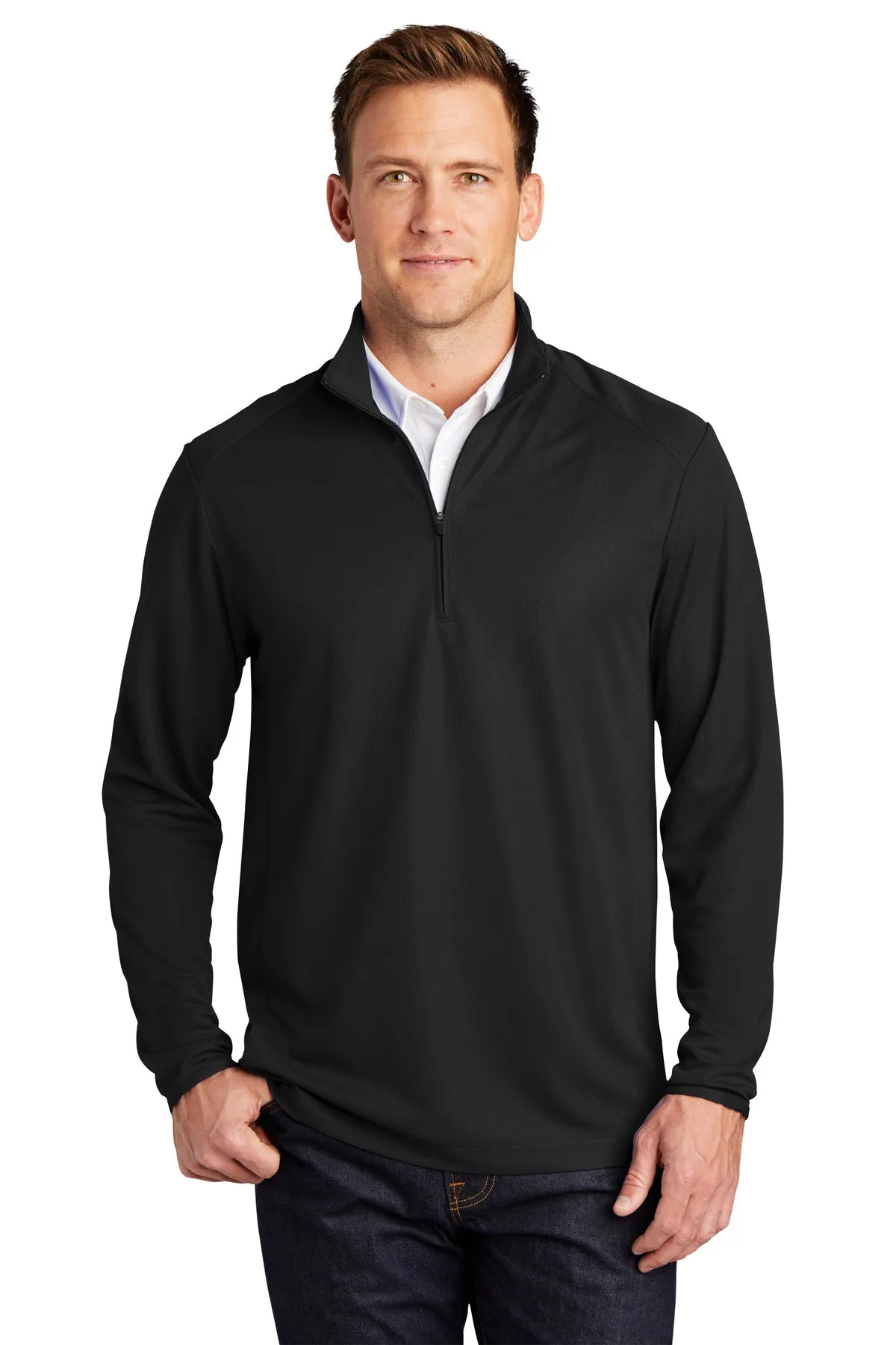 Port Authority Pinpoint Mesh Branded 1/2-Zip, Black