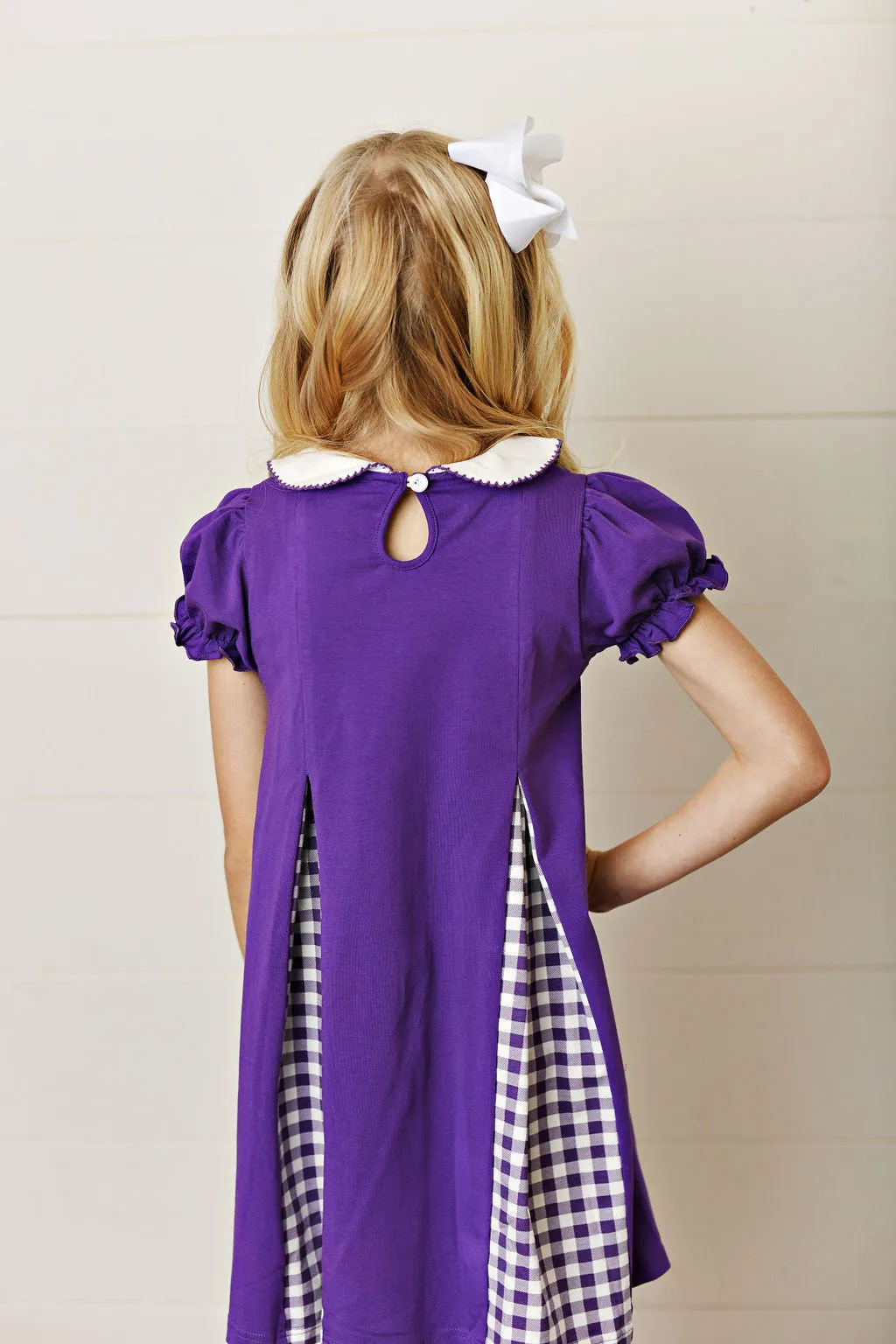 Purple gingham pleat dress
