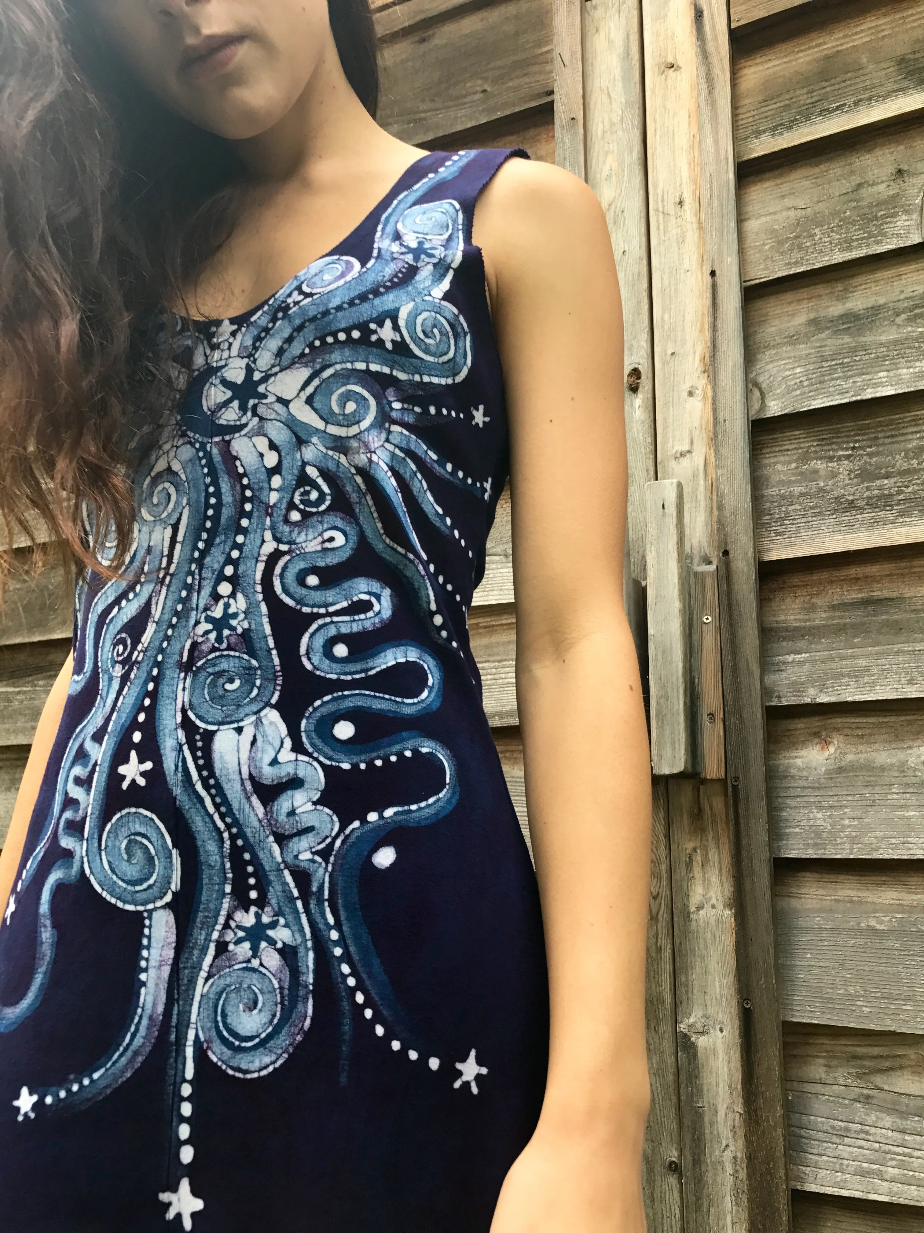 Purple Stars In The Summer Night Batikwalla Dress in Organic Cotton