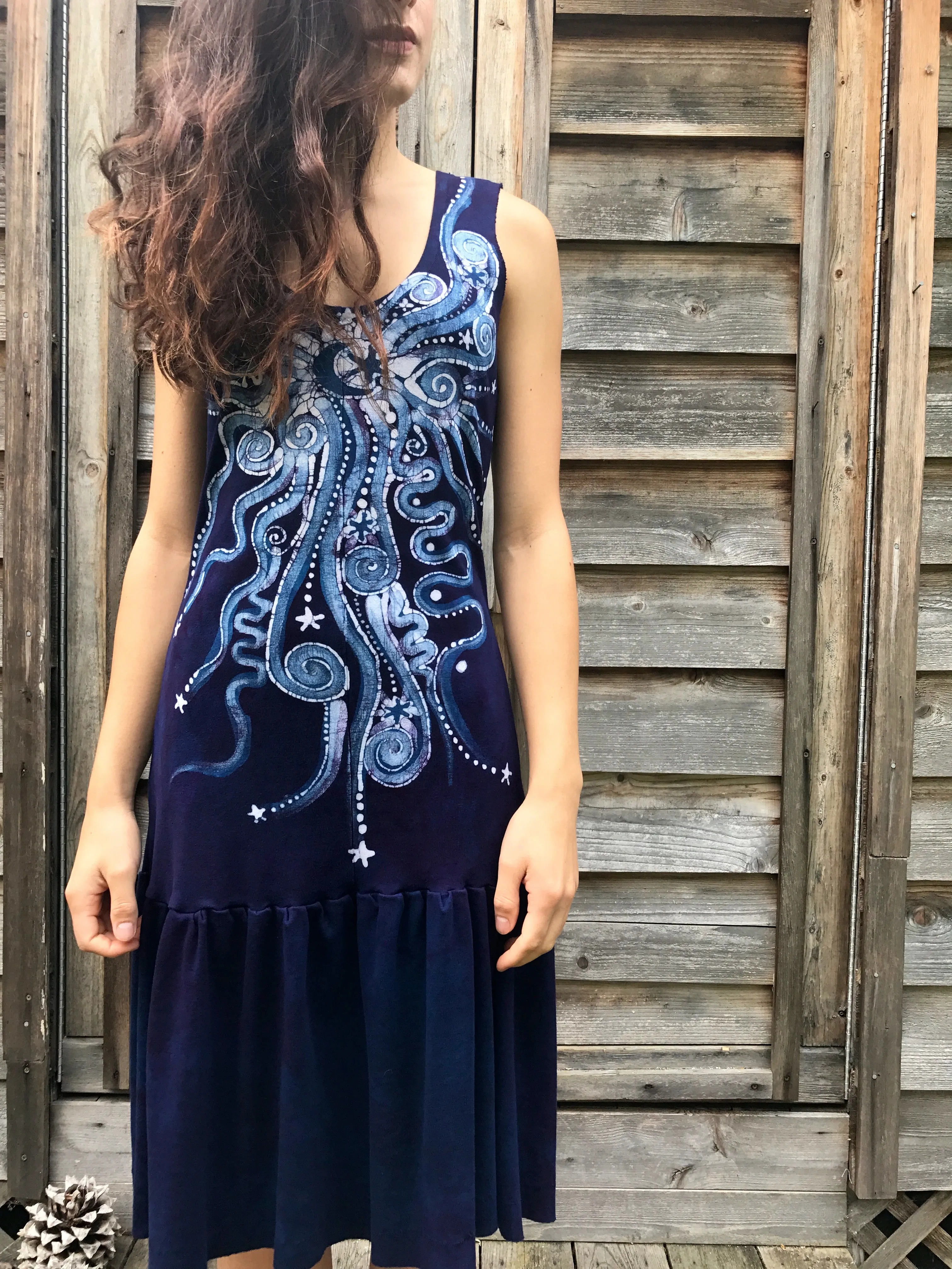 Purple Stars In The Summer Night Batikwalla Dress in Organic Cotton