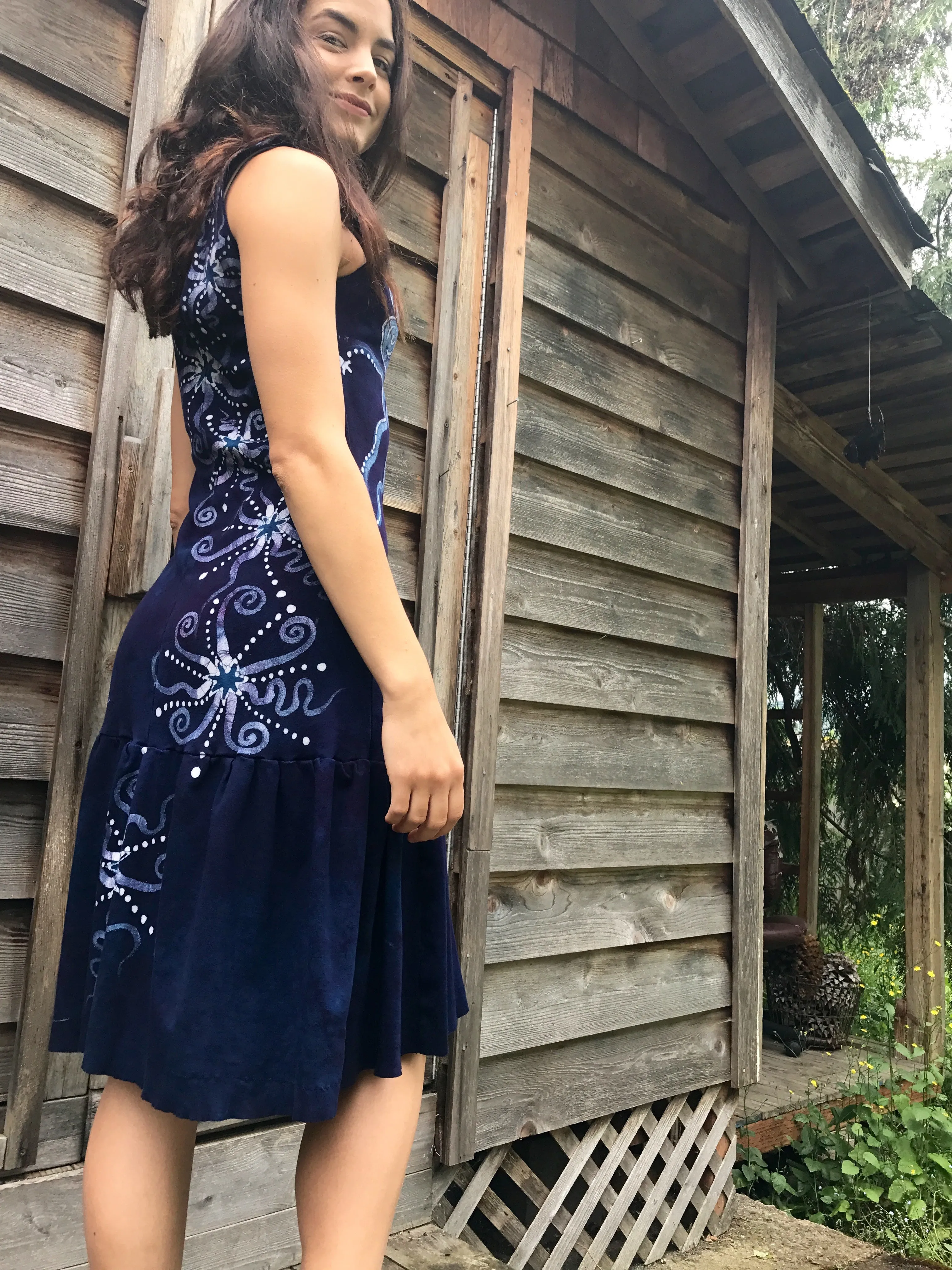 Purple Stars In The Summer Night Batikwalla Dress in Organic Cotton
