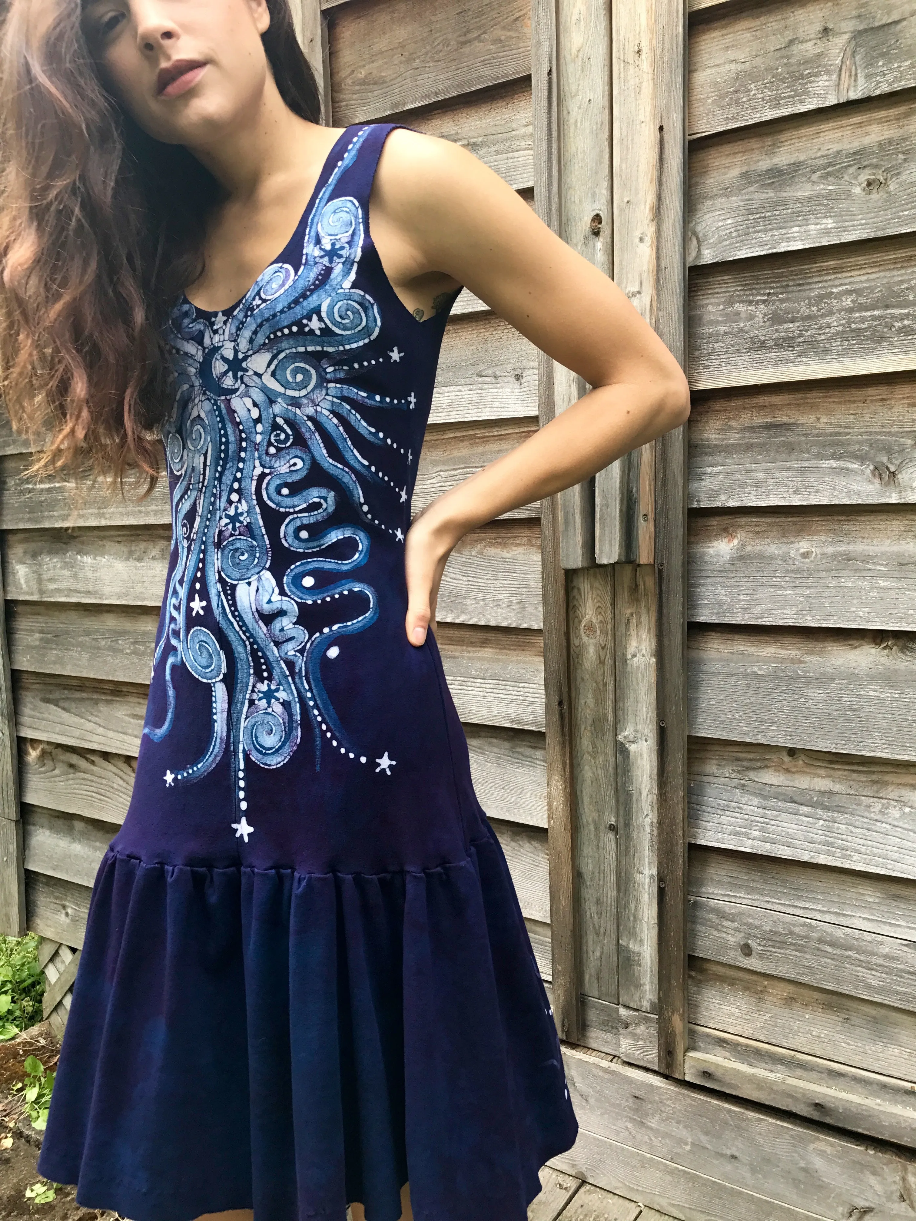Purple Stars In The Summer Night Batikwalla Dress in Organic Cotton