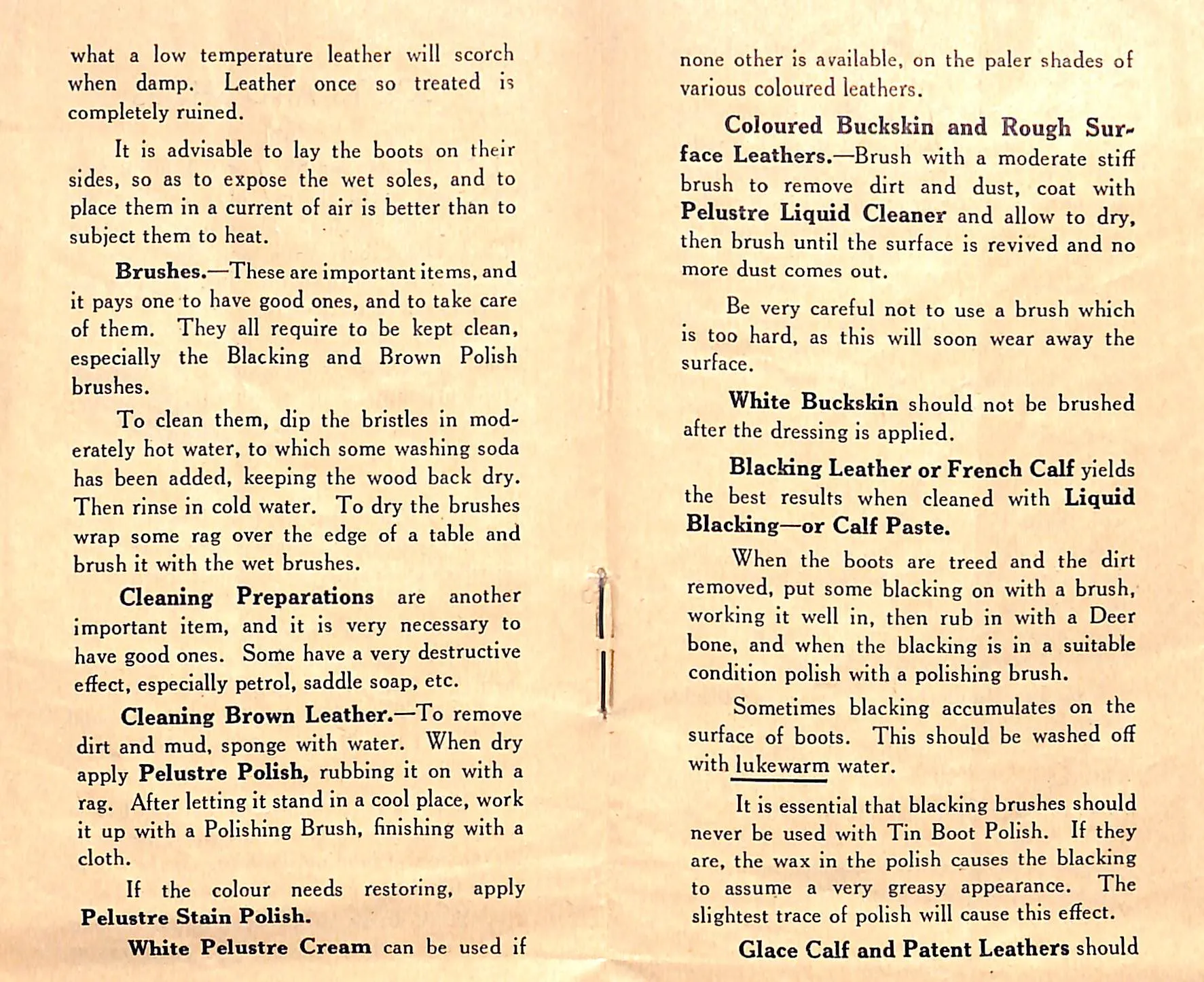 "Peal & Co. Hints On Care Of Boots And Shoes Sam Browne Belts" Pamphlet