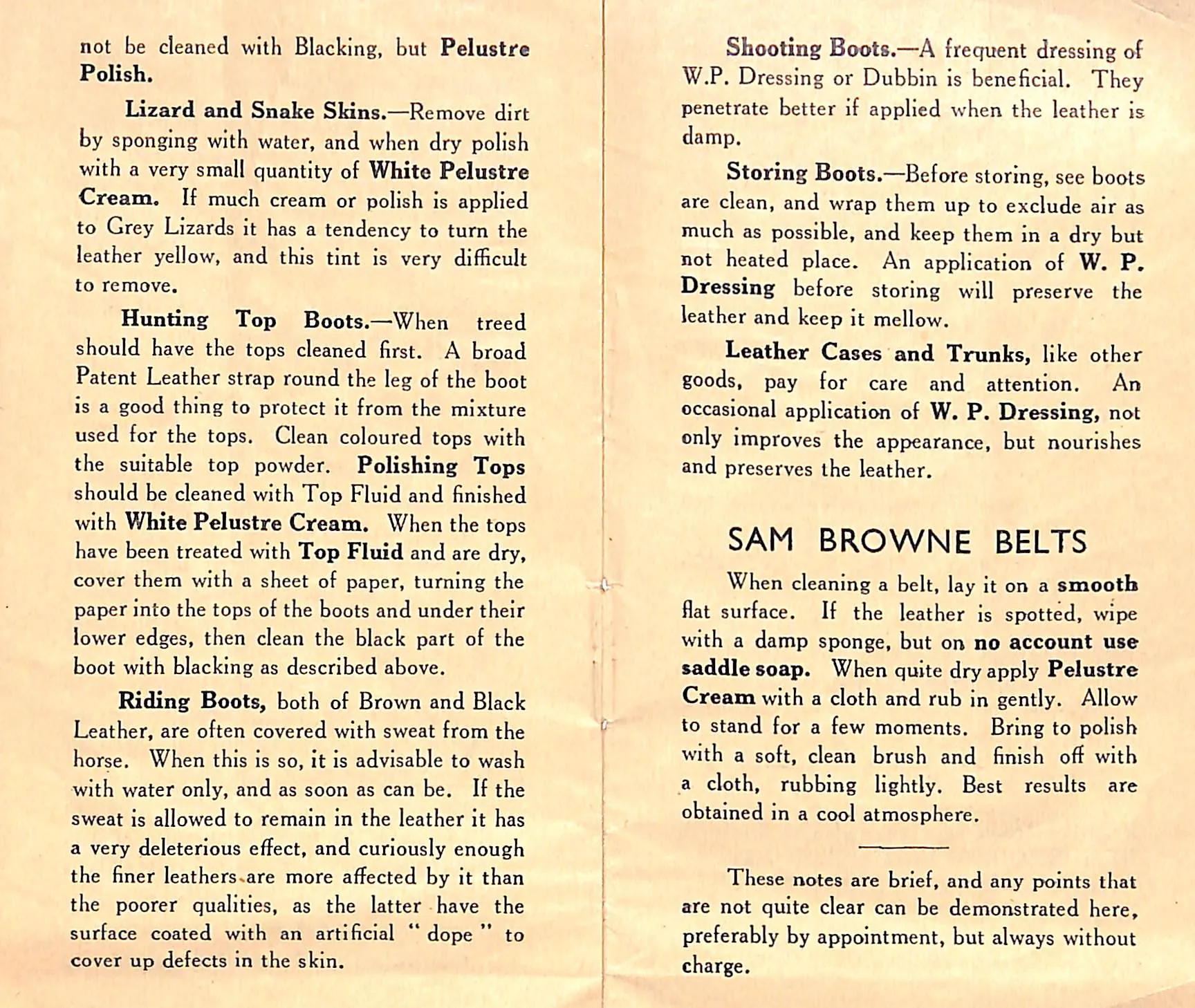 "Peal & Co. Hints On Care Of Boots And Shoes Sam Browne Belts" Pamphlet