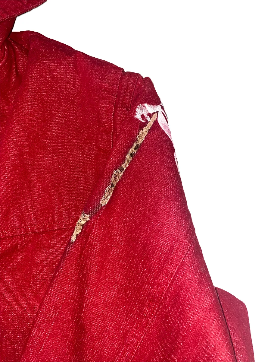 SCREEN PRINTED CLAW PMS RED DENIM JACKET