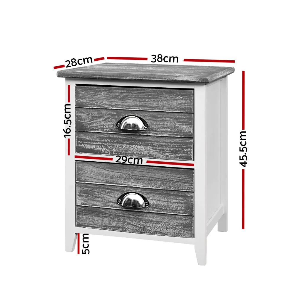 Set of 2 Vintage Style Bedside Tables - Grey & White