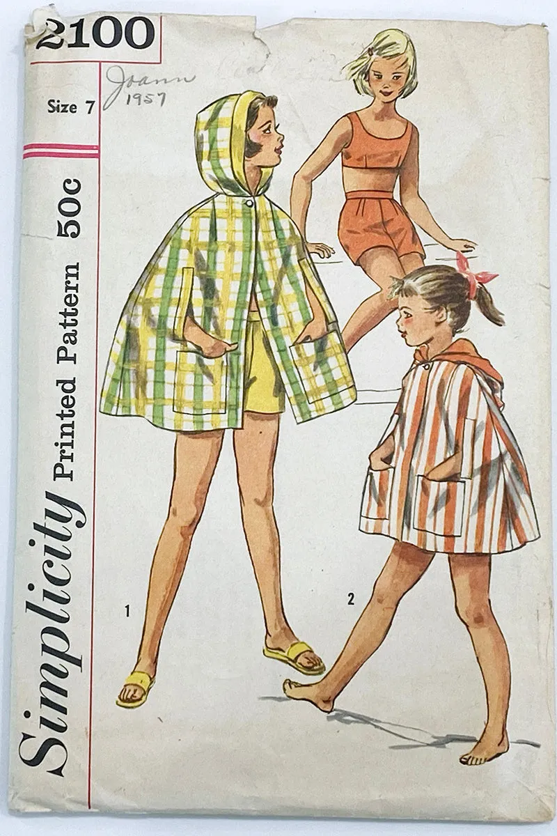 Simplicity 2100 Girls Vintage 1950s Sewing Pattern Crop Top Shorts & Cape