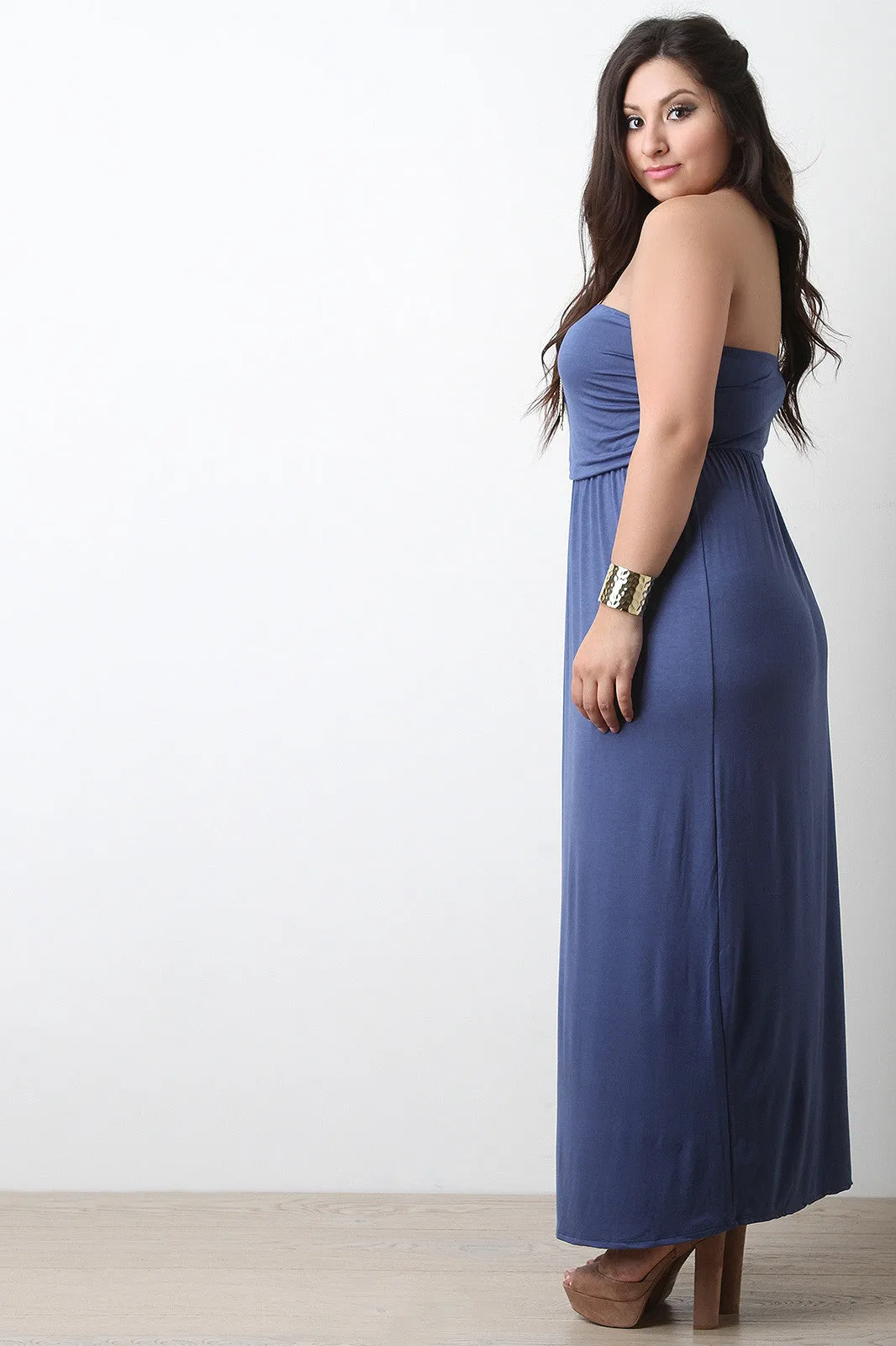 Solid Jersey Knit Strapless Maxi Dress