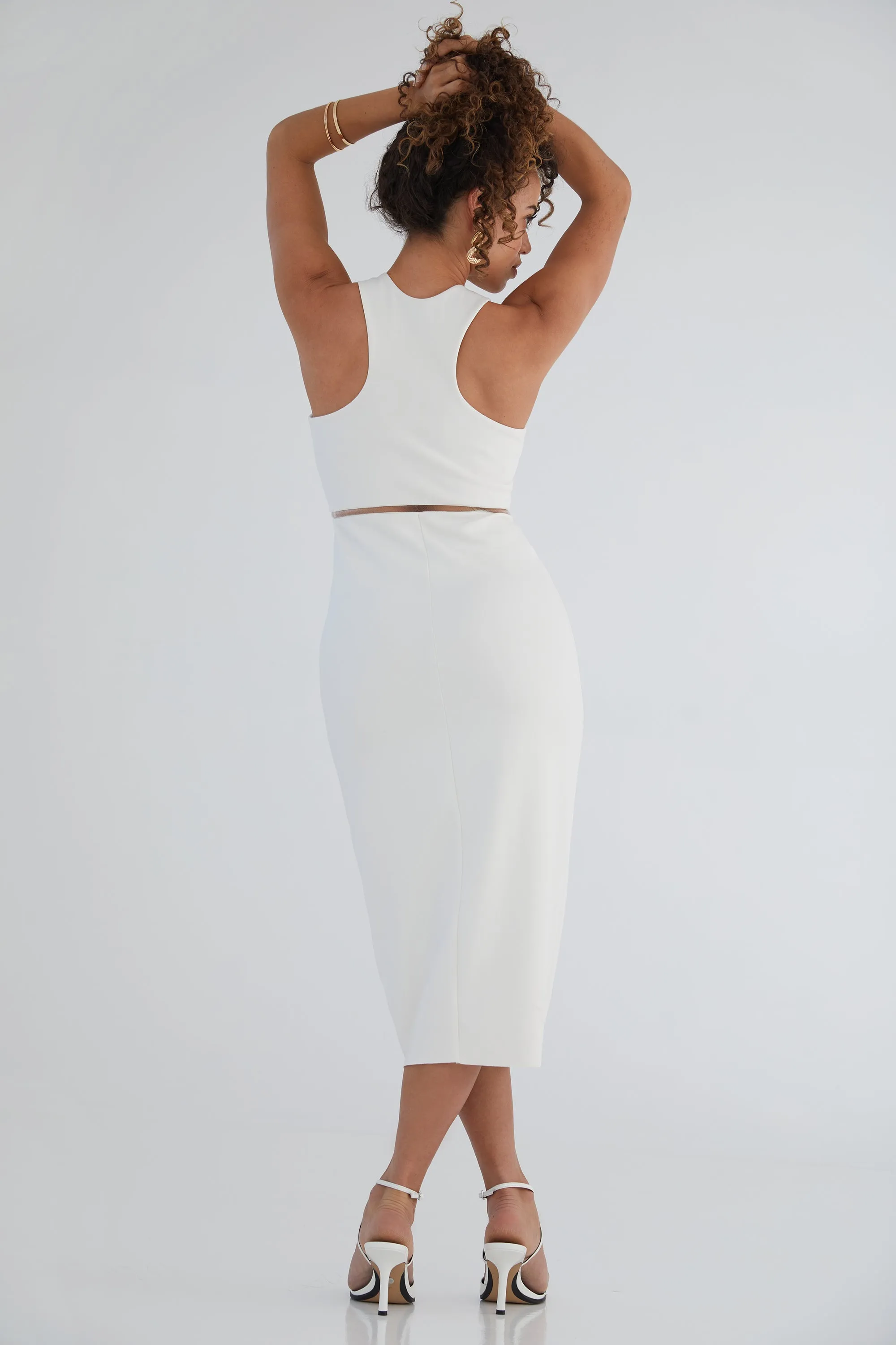 The Sculpt Racerback: Midi Dress - Magic Double Knit - Salt