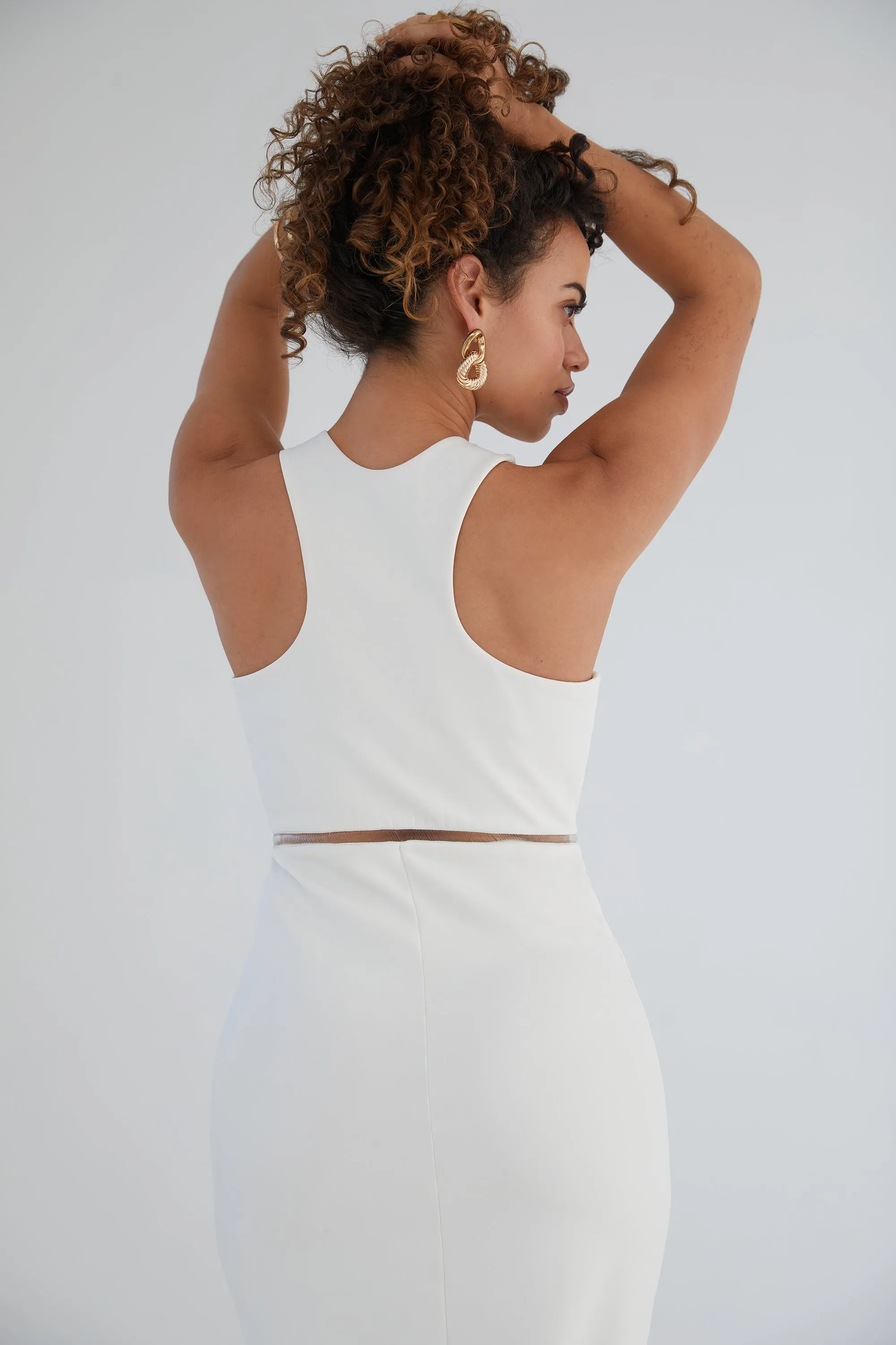 The Sculpt Racerback: Midi Dress - Magic Double Knit - Salt