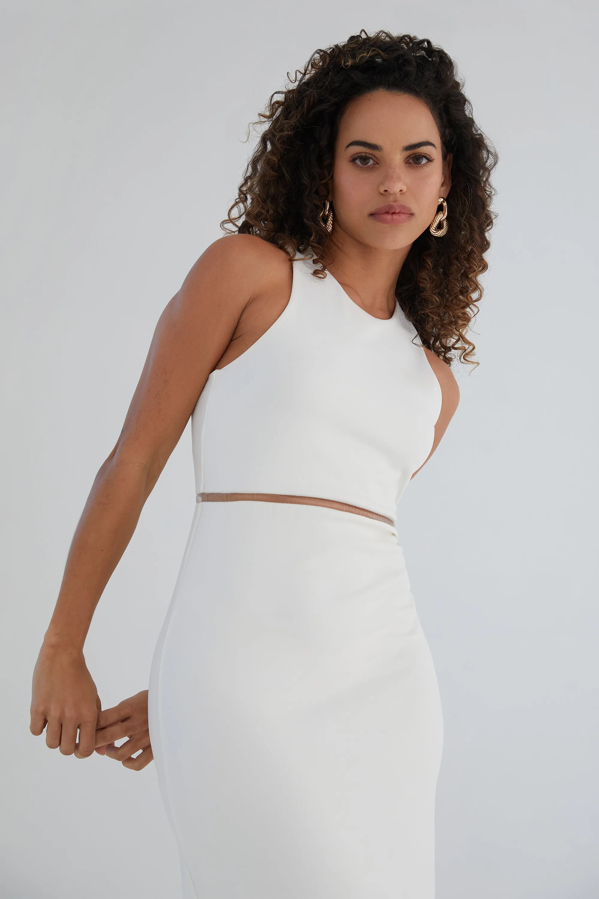 The Sculpt Racerback: Midi Dress - Magic Double Knit - Salt