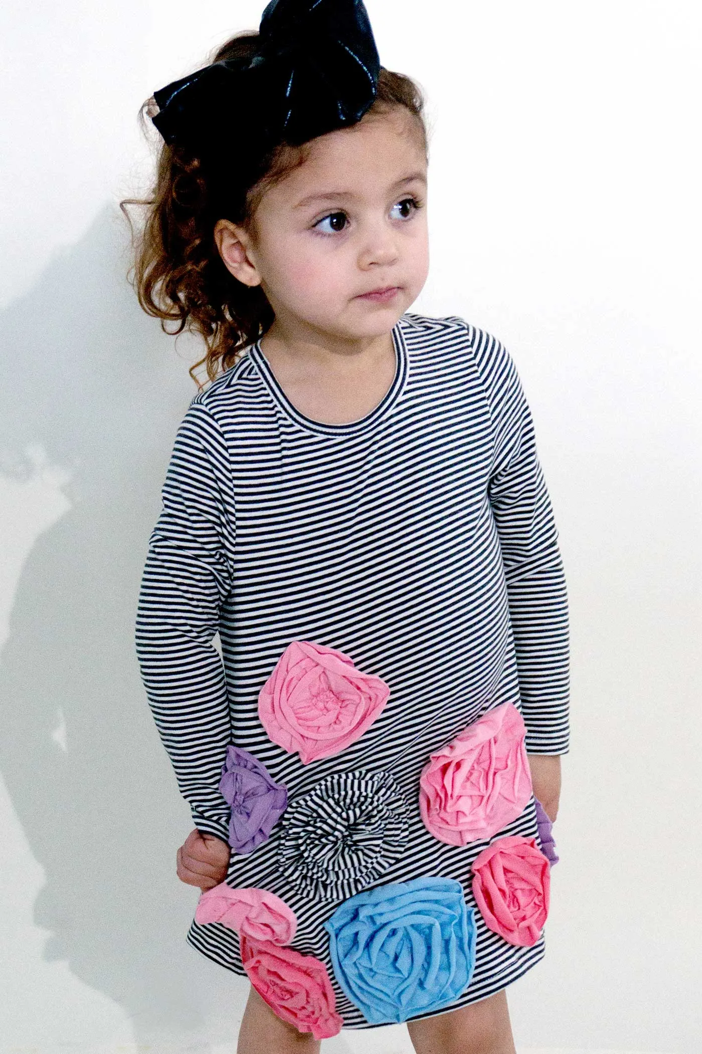 Toddler Girls Long Sleeve 3D Flower Dress