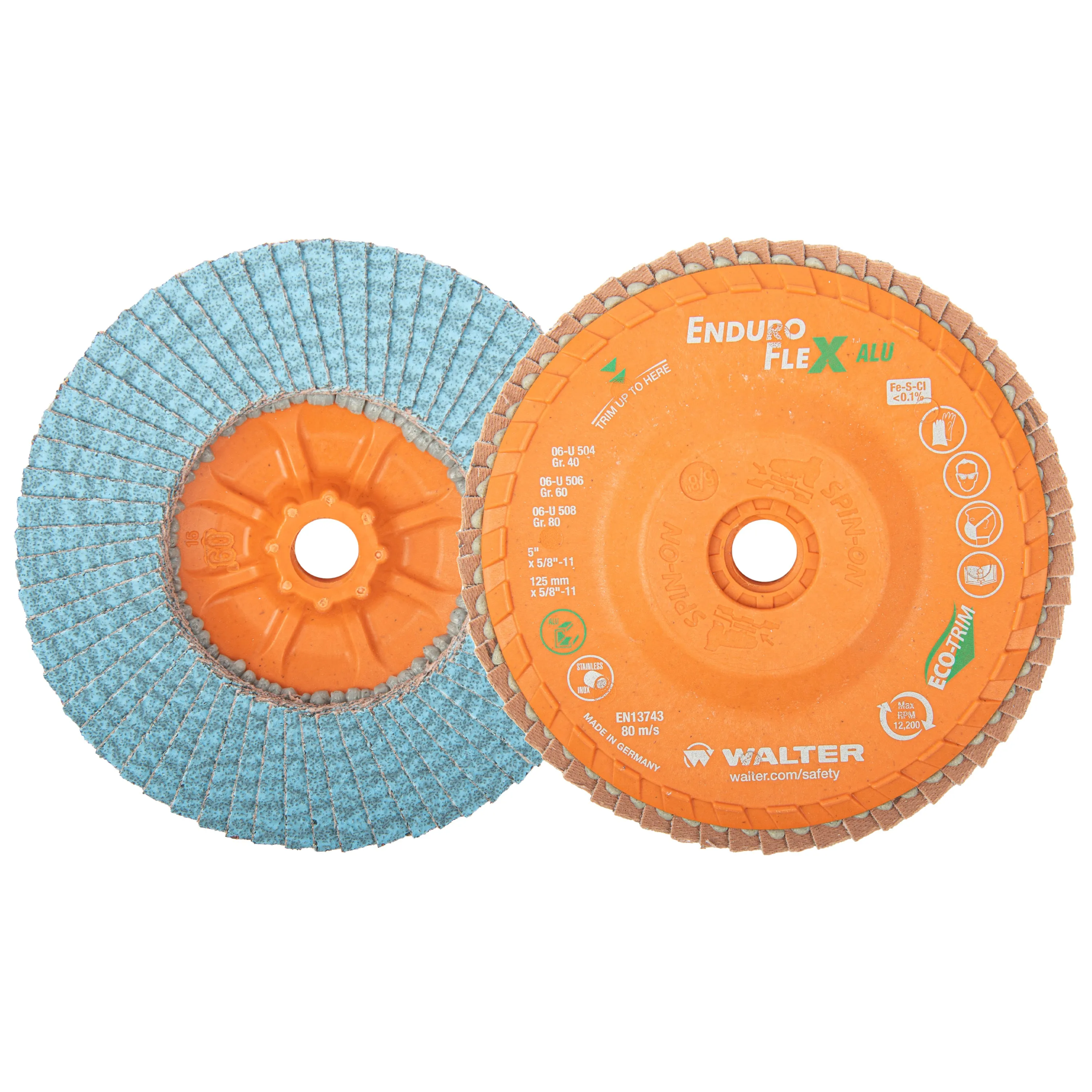 Walter 06U506 5" 60 Grit Spin-On Enduro-Flex Aluminum Flap Disc