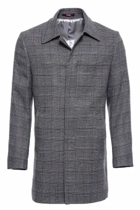 WSS Grey Checked Hidden Button Peak Lapel Coat  - Singen