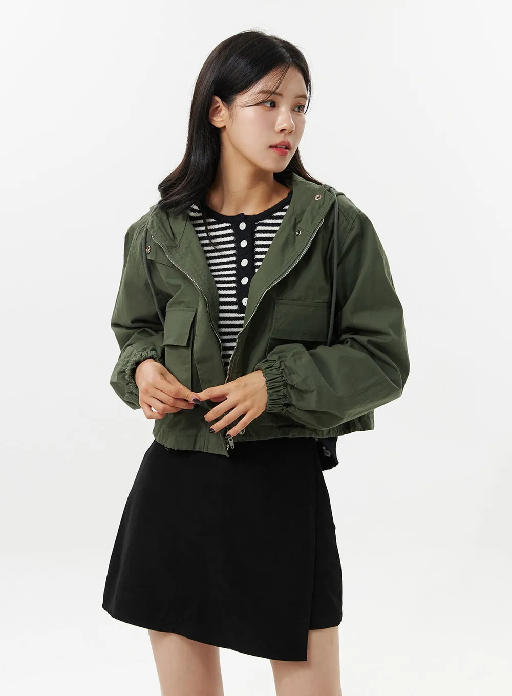Zip Hooded Crop Jacket OO312