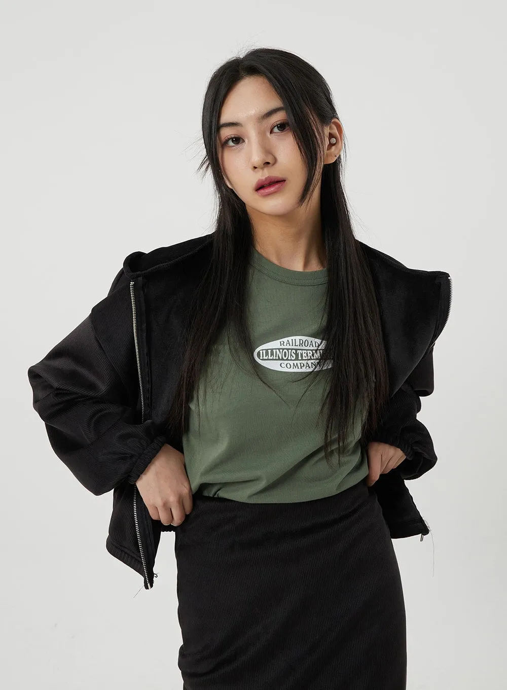 Zip-Up Hoodie And Maxi Track Skirt Set BJ318