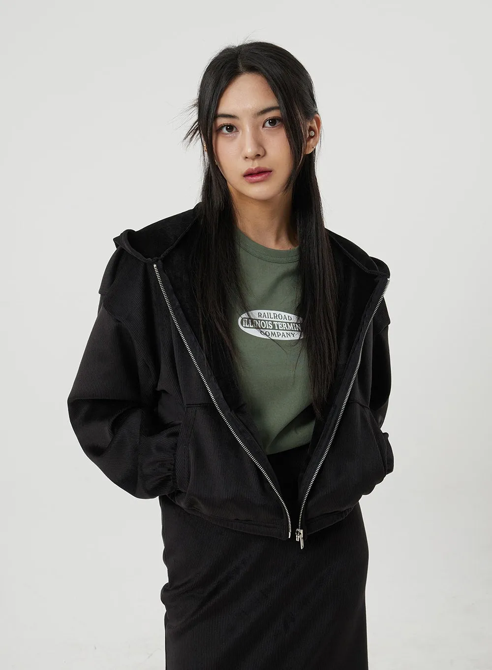 Zip-Up Hoodie And Maxi Track Skirt Set BJ318