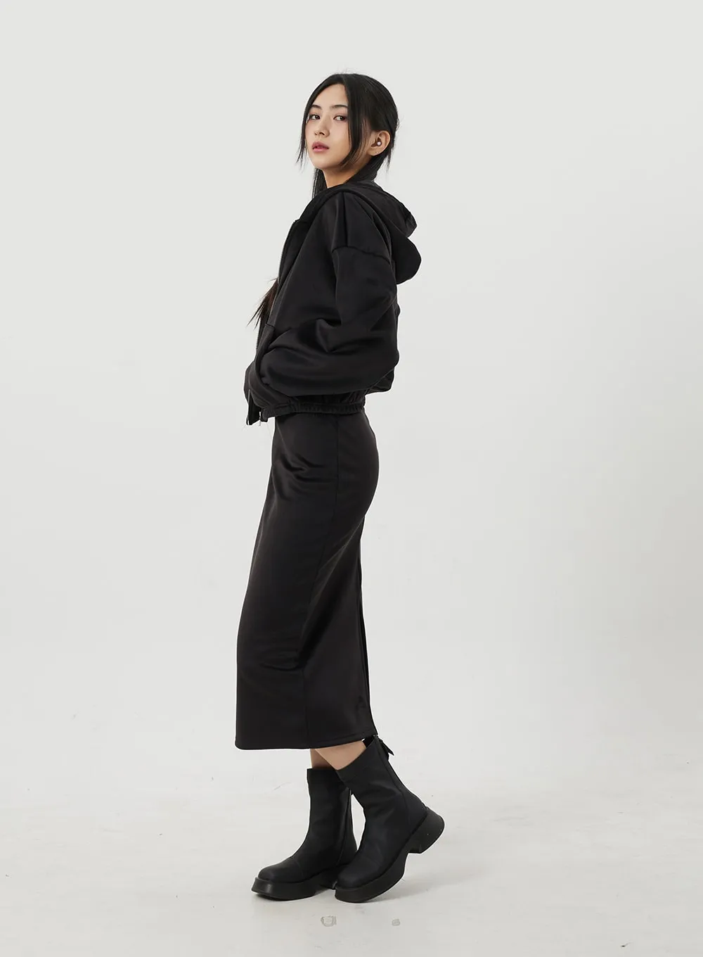 Zip-Up Hoodie And Maxi Track Skirt Set BJ318