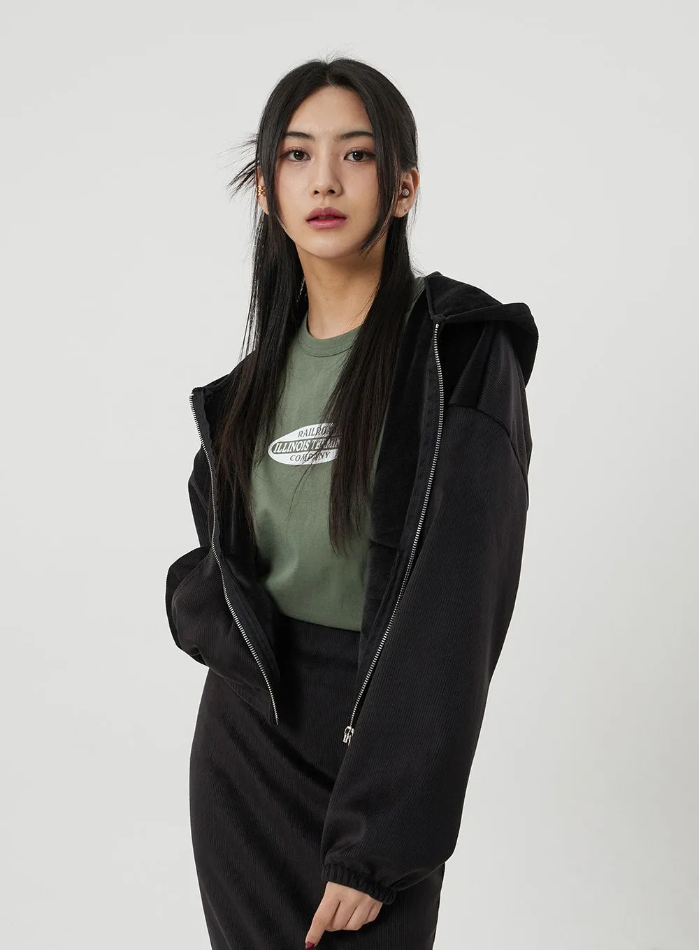 Zip-Up Hoodie And Maxi Track Skirt Set BJ318