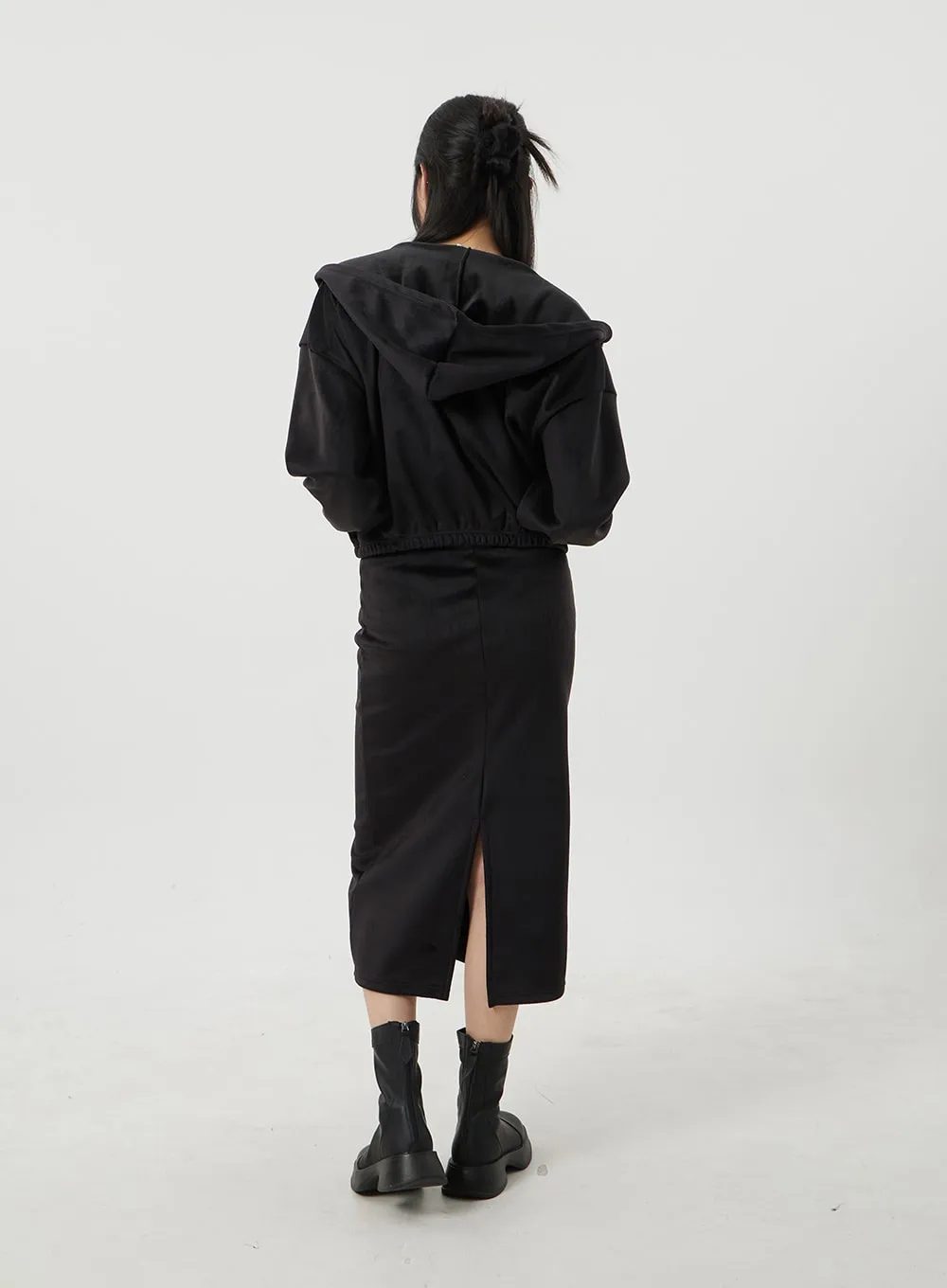 Zip-Up Hoodie And Maxi Track Skirt Set BJ318