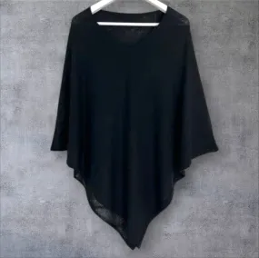 Zura - Merino Wool/Silk/Cotton Poncho - Black